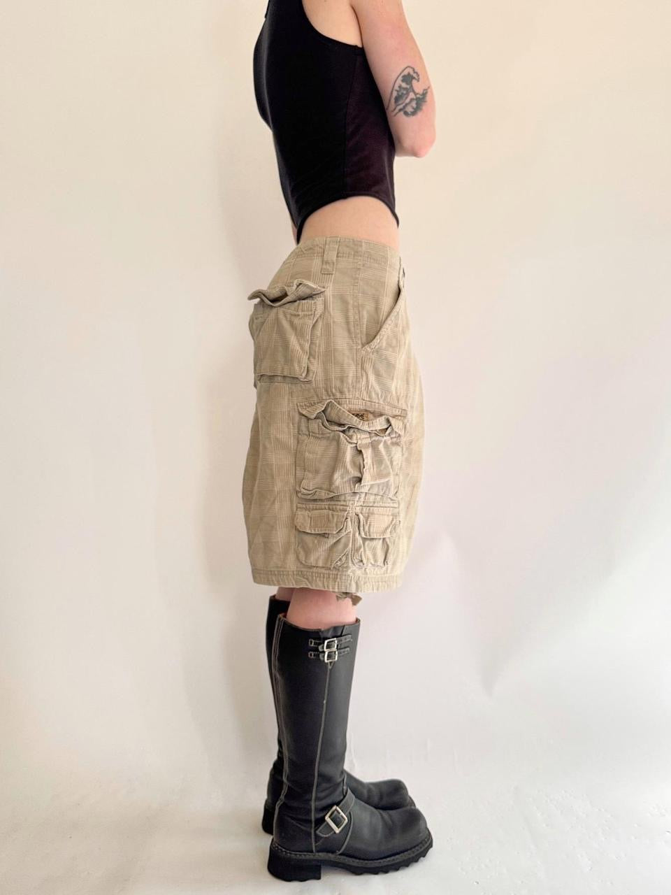 vintage plaid cargo midi skirt