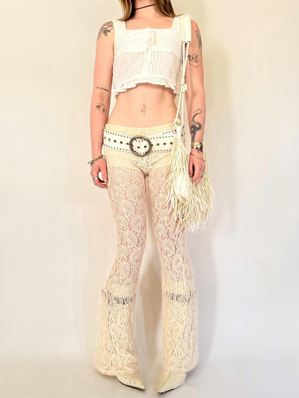 vintage low rise flare lace pants