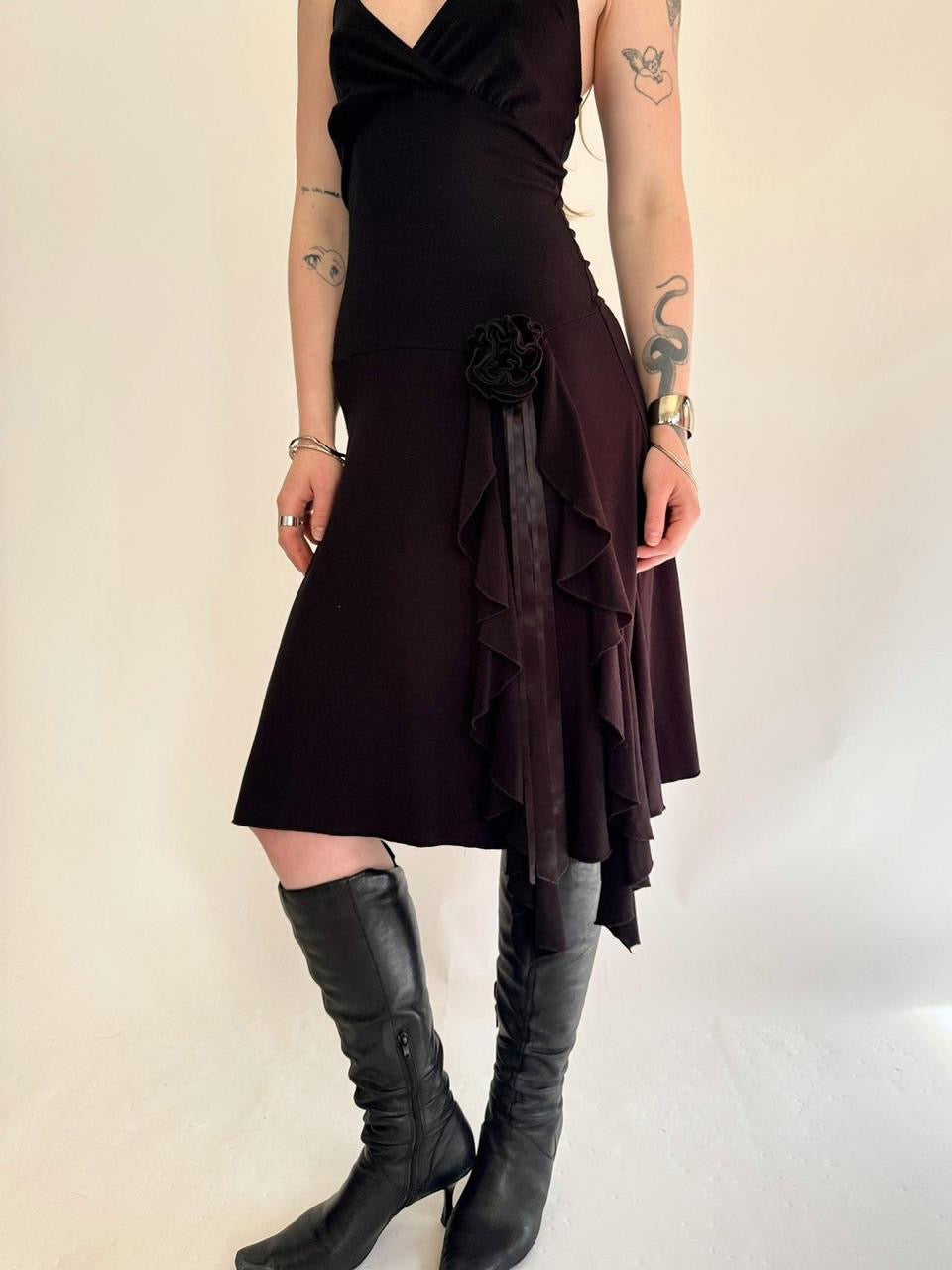 vintage halter ruffled mini dress