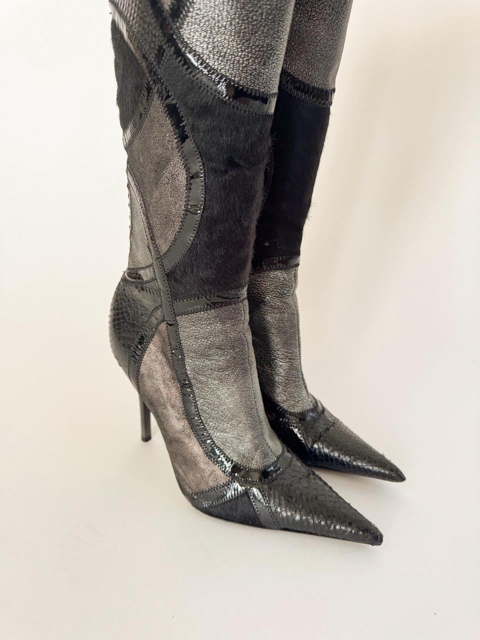vintage patchwork leather boots
