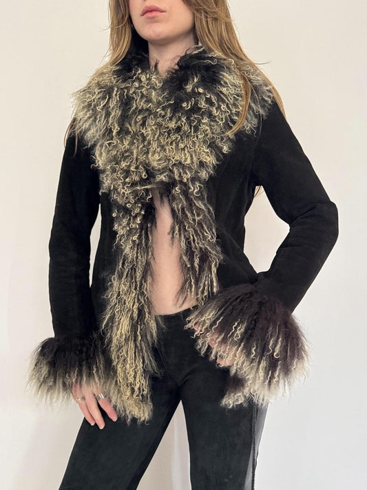 vintage fur trim leather coat