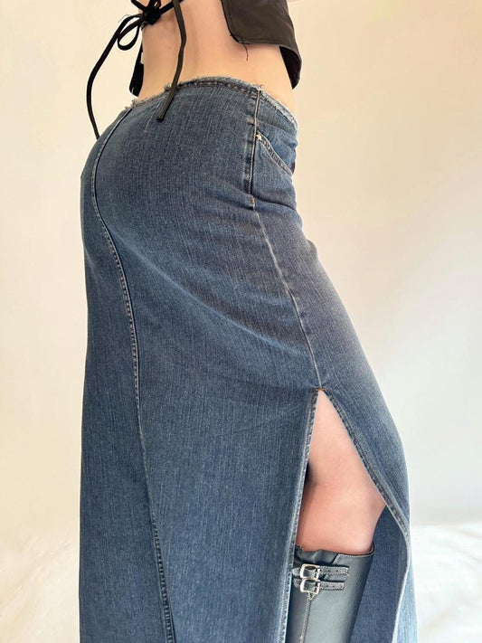 vintage denim maxi skirt