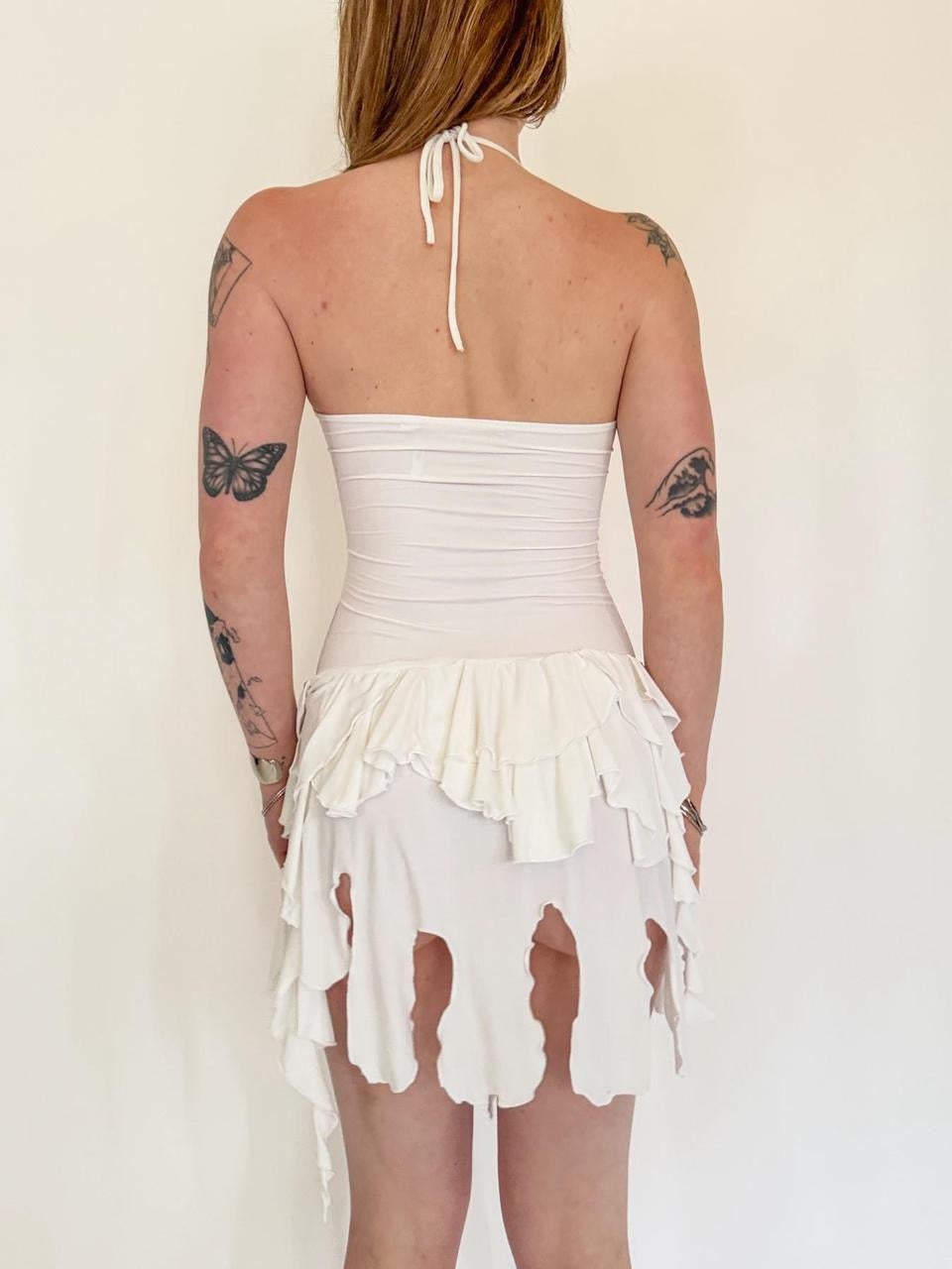 vintage halter ruffled mini dress