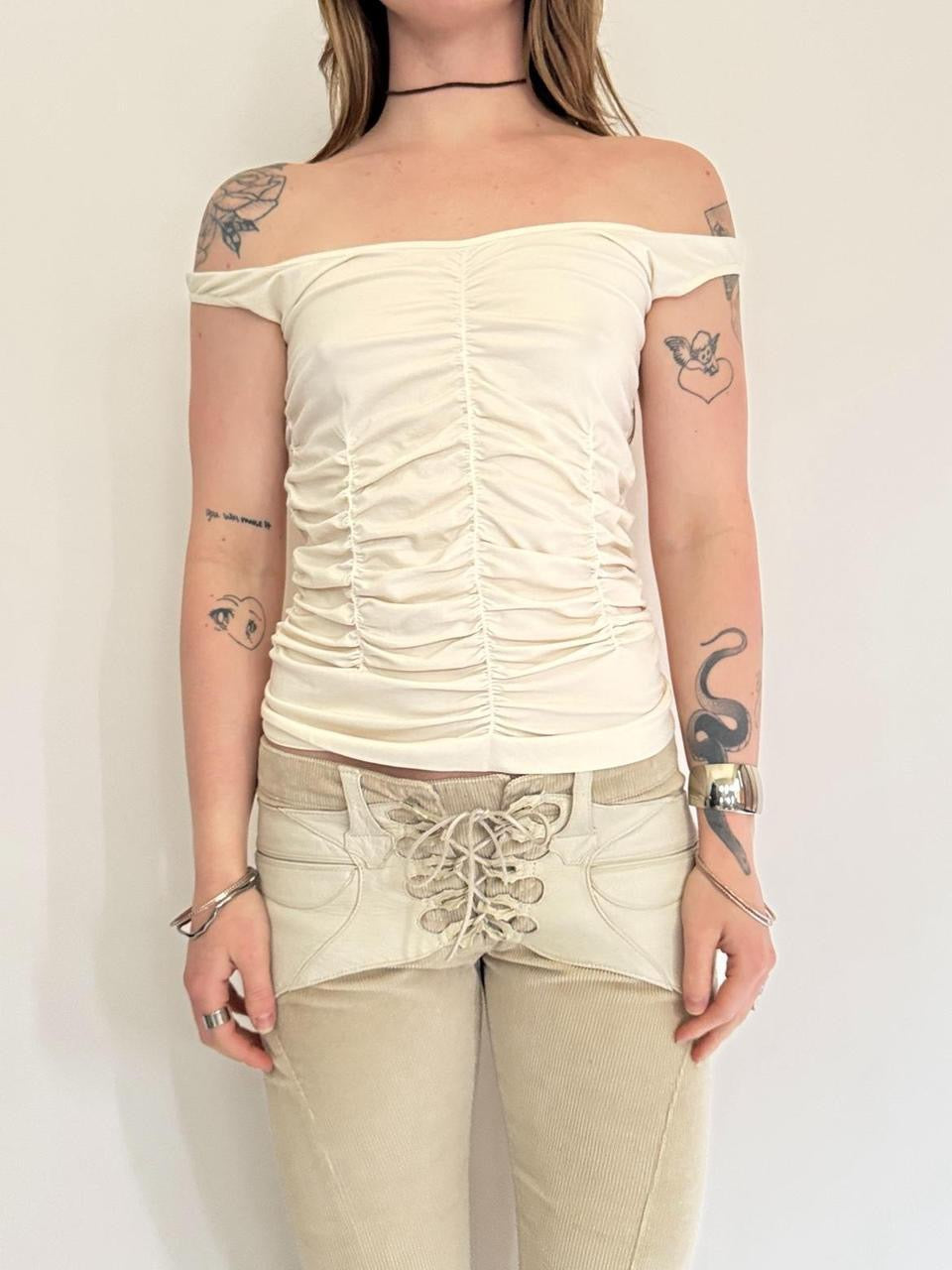 vintage cream ruched tank