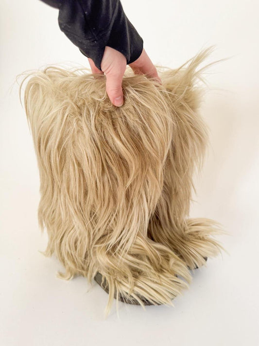 vintage shaggy goat fur boots