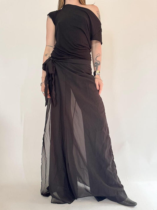 vintage black maxi wrap skirt