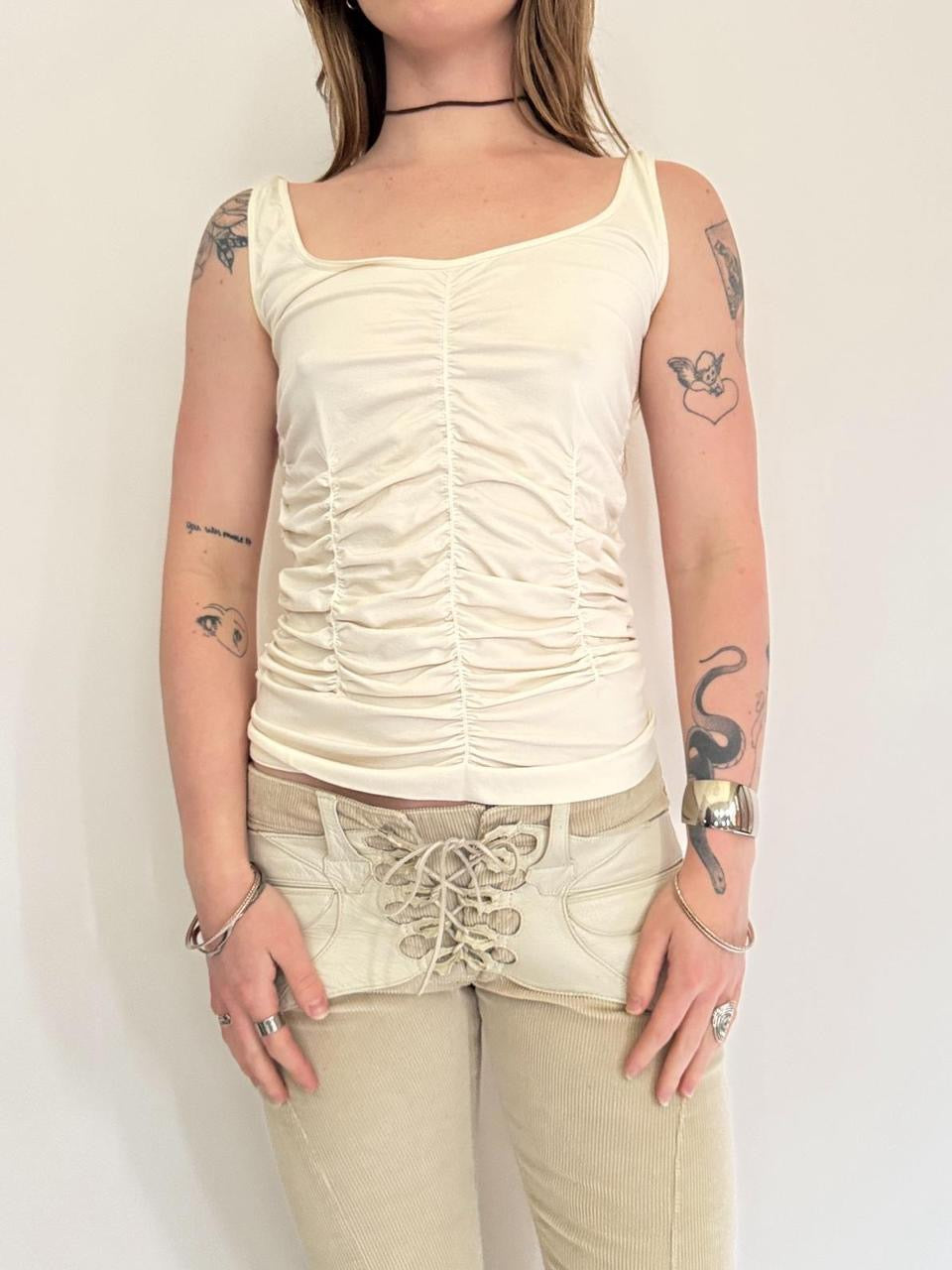 vintage cream ruched tank