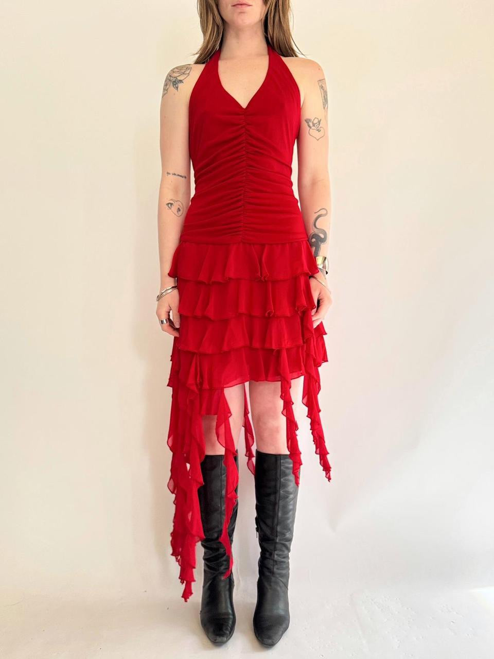 vintage halter ruffled dress