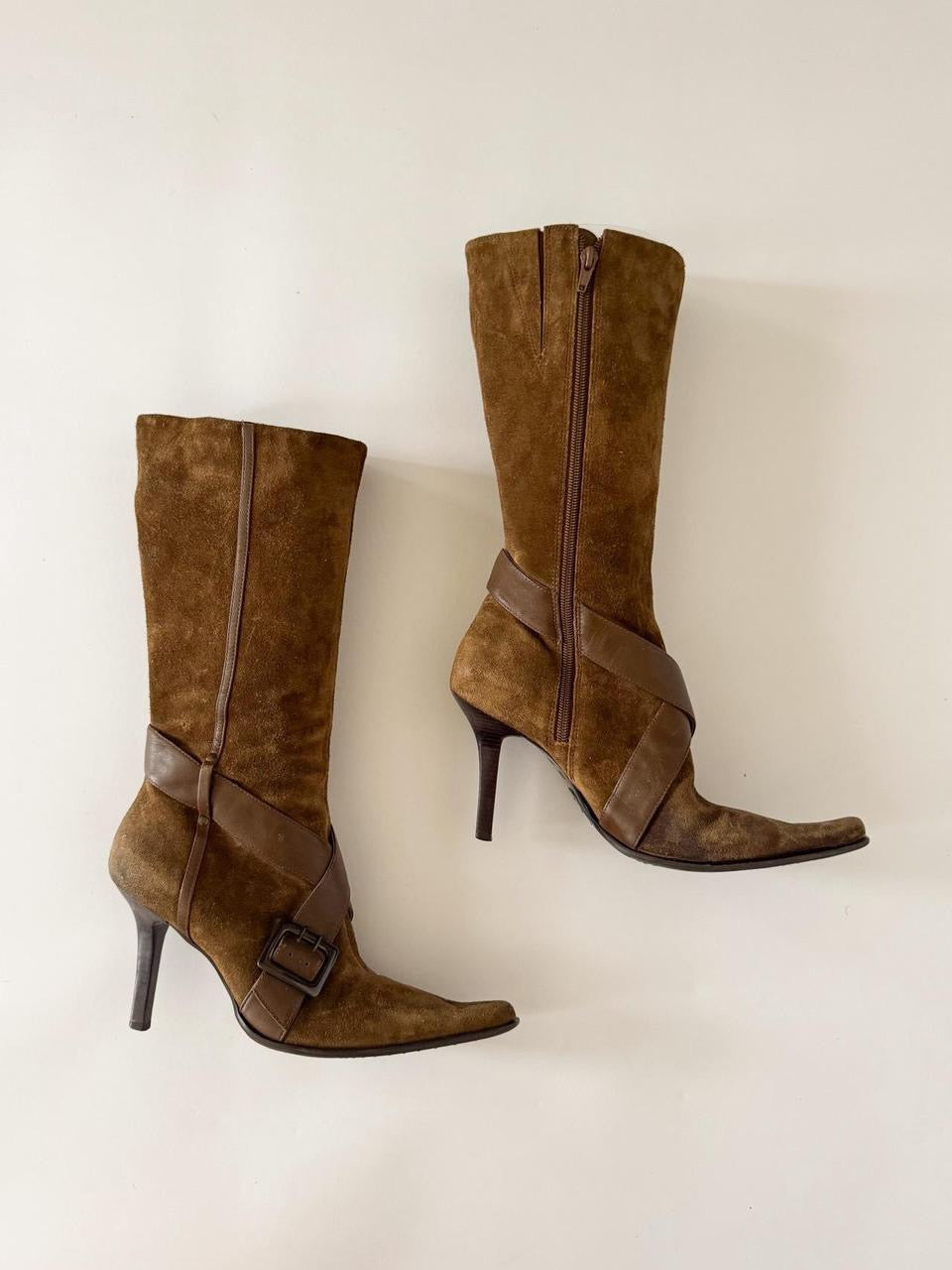 vintage suede kitten heel boots