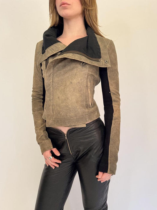 vintage asymmetrical leather moto jacket