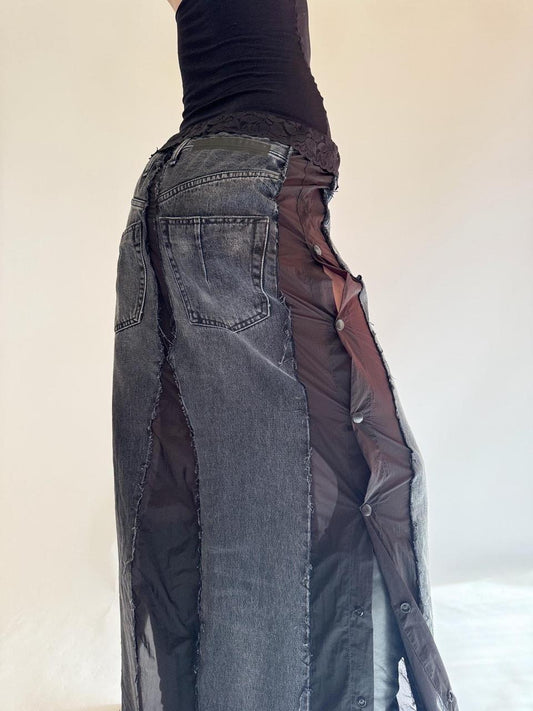 vintage denim maxi skirt