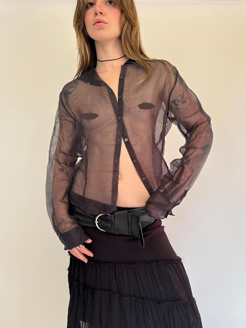 vintage silk mesh button down