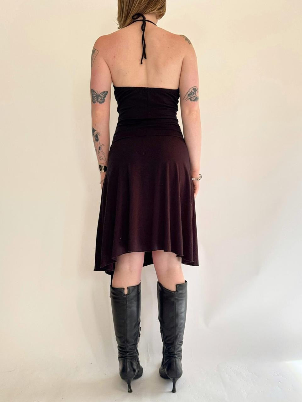 vintage halter ruffled mini dress