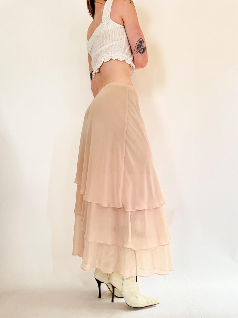 vintage tiered ruffled maxi skirt