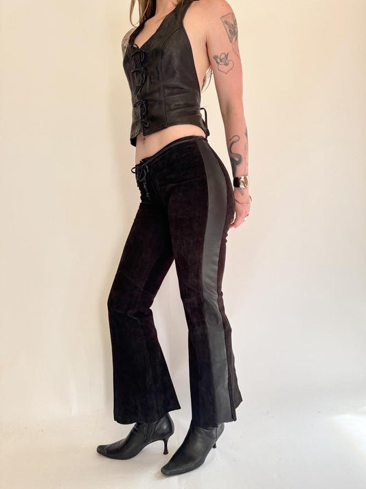 vintage low rise flare leather pants