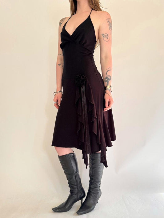 vintage halter ruffled mini dress