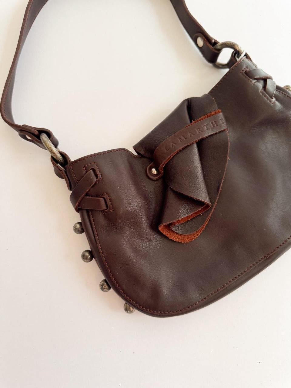 vintage brown studded leather bag