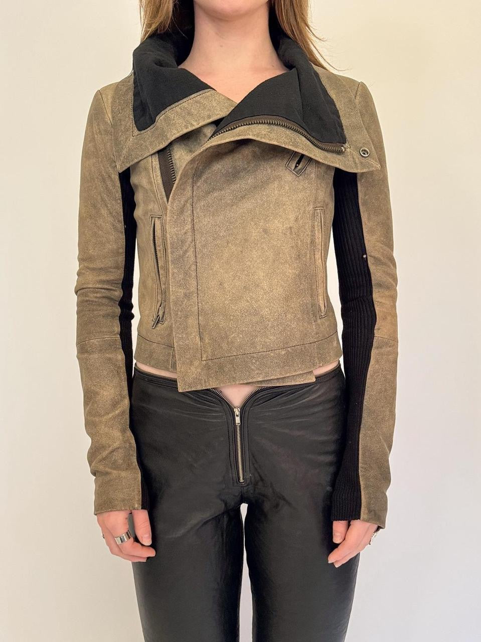 vintage asymmetrical leather moto jacket