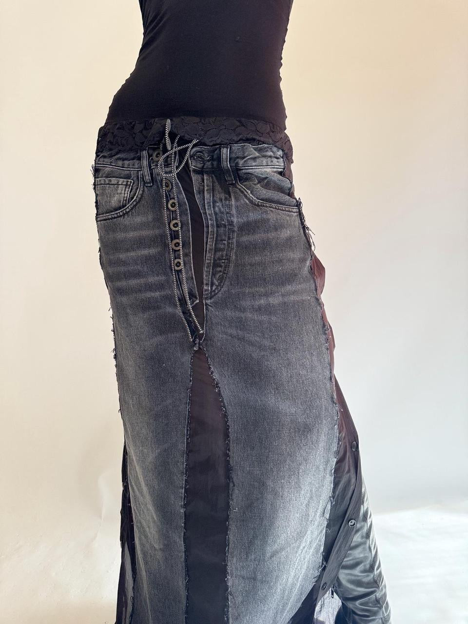 vintage denim maxi skirt