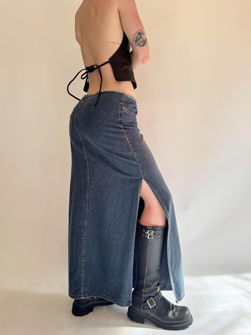 vintage denim maxi skirt