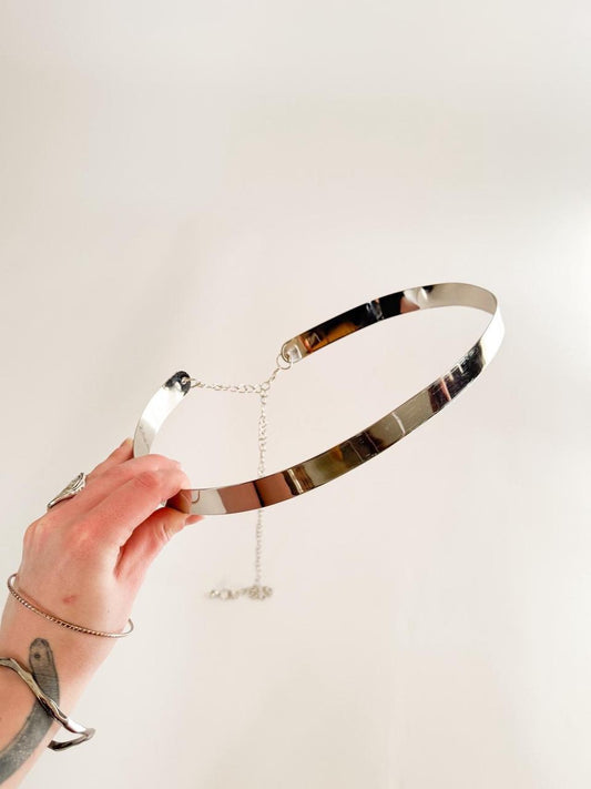 vintage silver metal chain belt