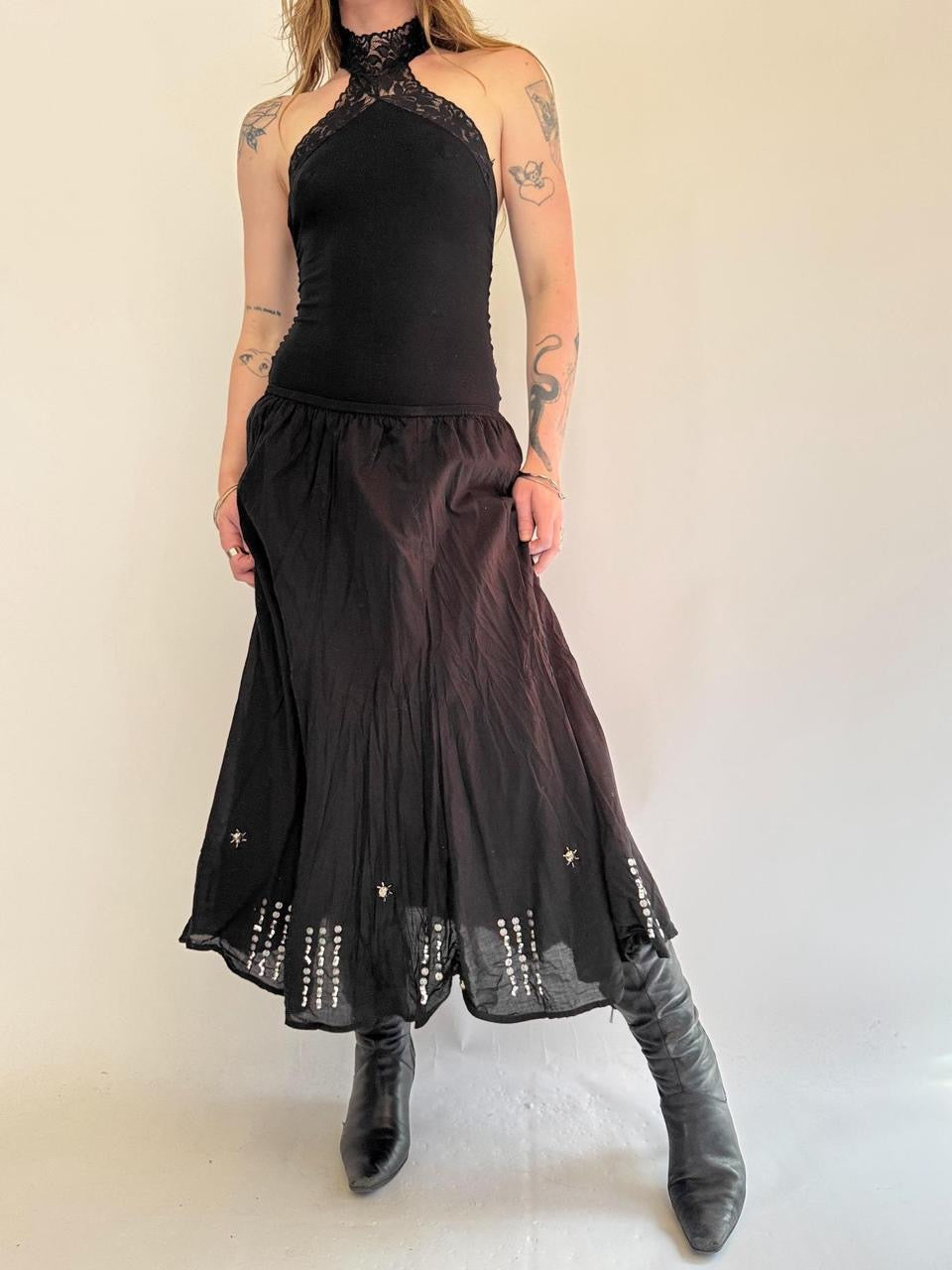 vintage studded midi skirt