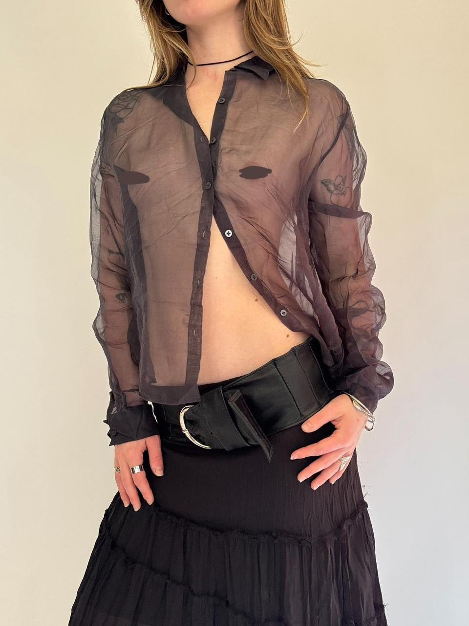 vintage silk mesh button down