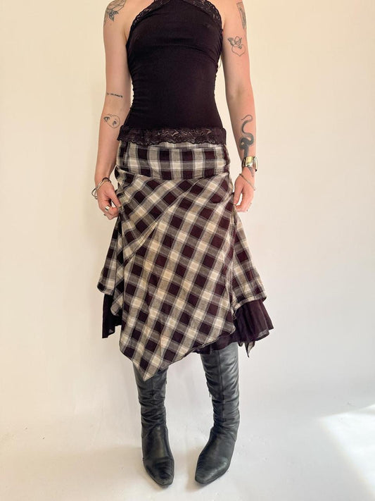 vintage plaid pleated midi skirt