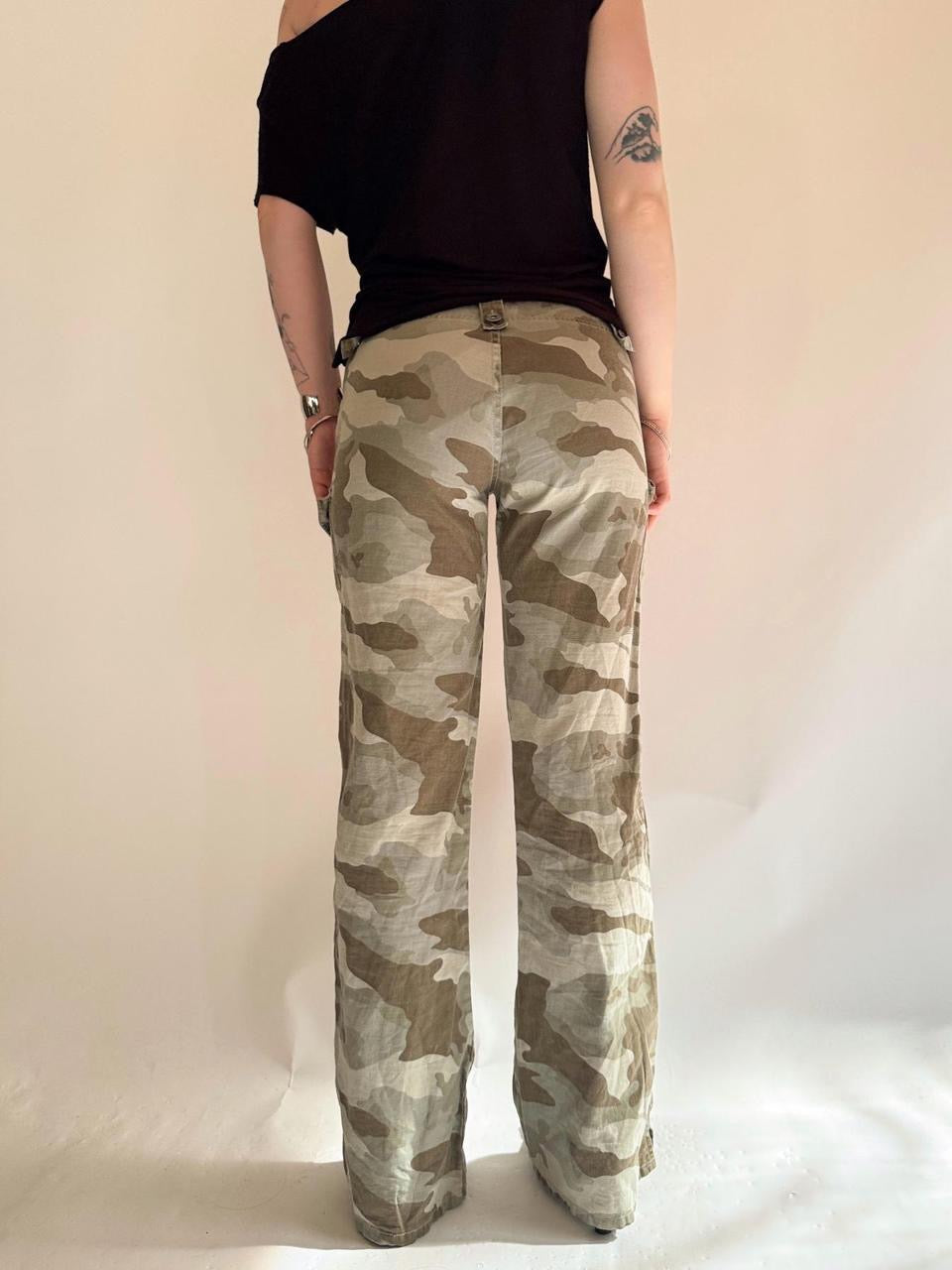 vintage low rise flare cargo pants