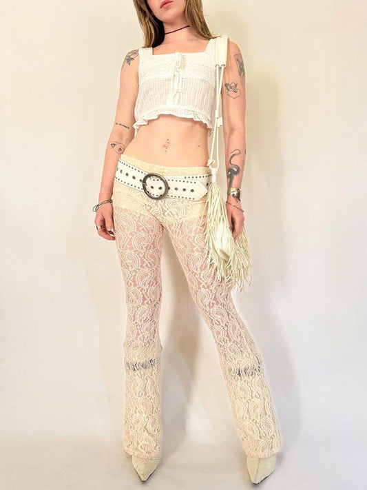 vintage low rise flare lace pants