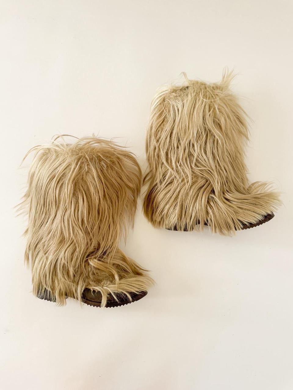 vintage shaggy goat fur boots