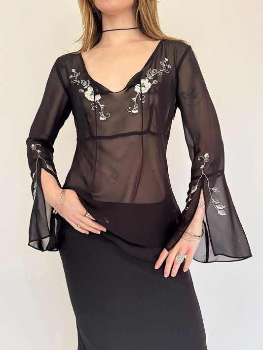 vintage floral flare sleeve blouse