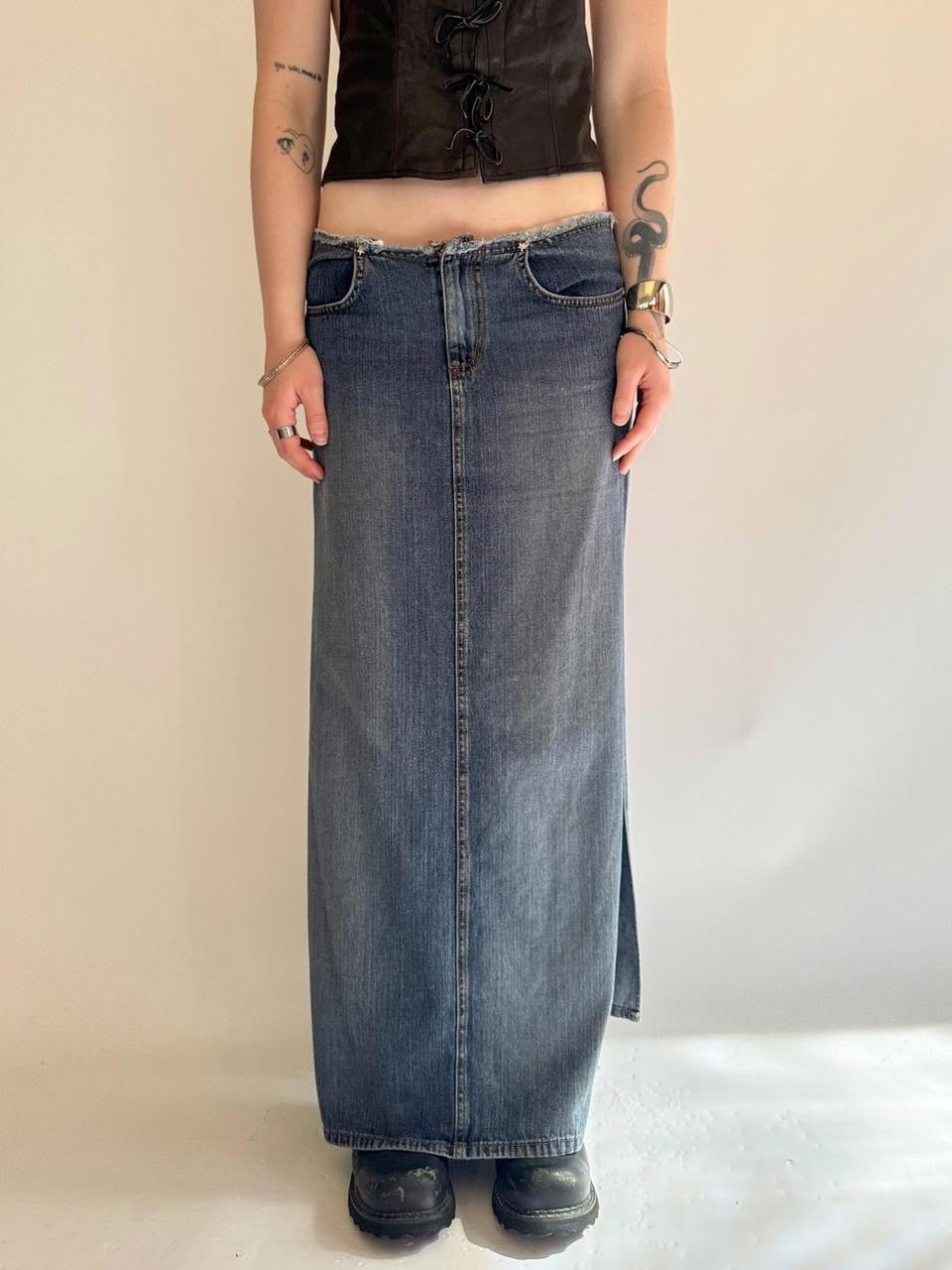 vintage denim maxi skirt