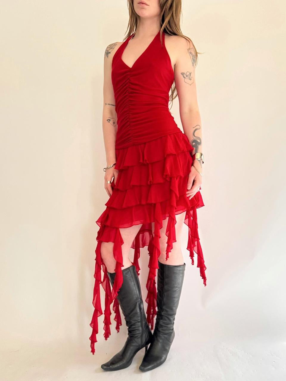 vintage halter ruffled dress
