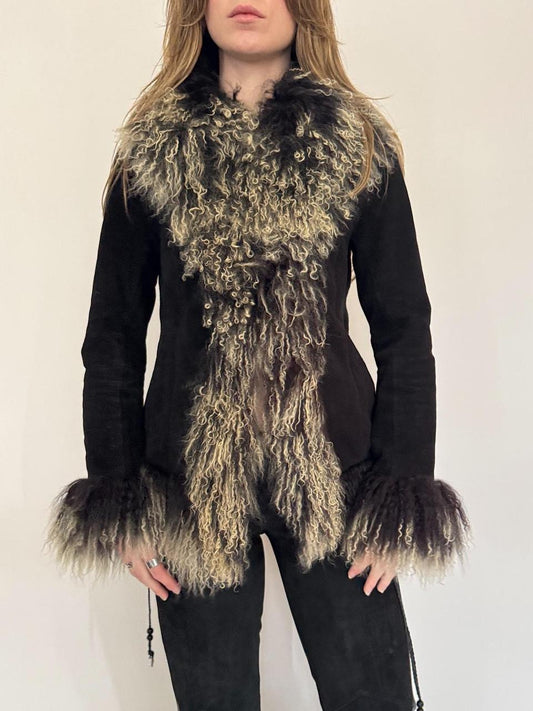 vintage fur trim leather coat