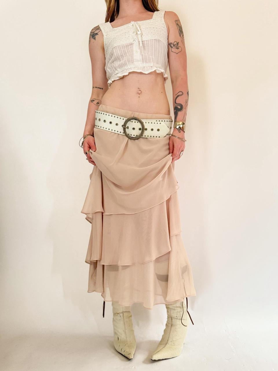 vintage tiered ruffled maxi skirt