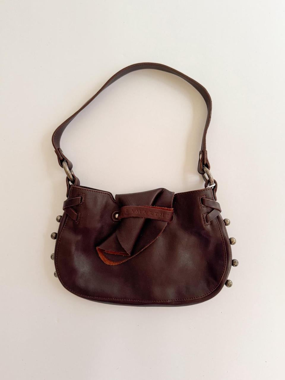 vintage brown studded leather bag