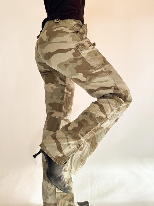 vintage low rise flare cargo pants
