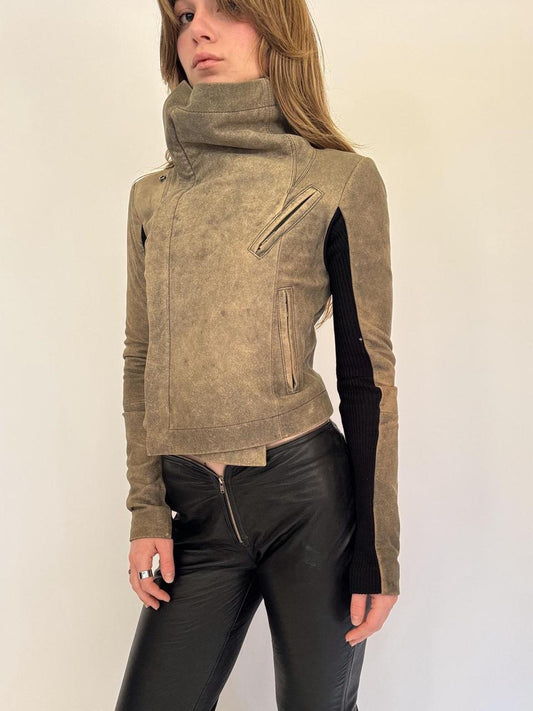 vintage asymmetrical leather moto jacket