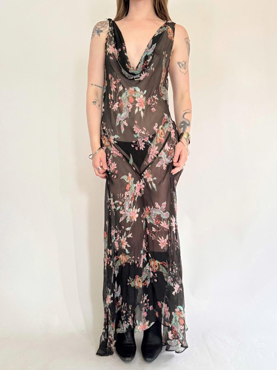 vintage silk beaded maxi dress