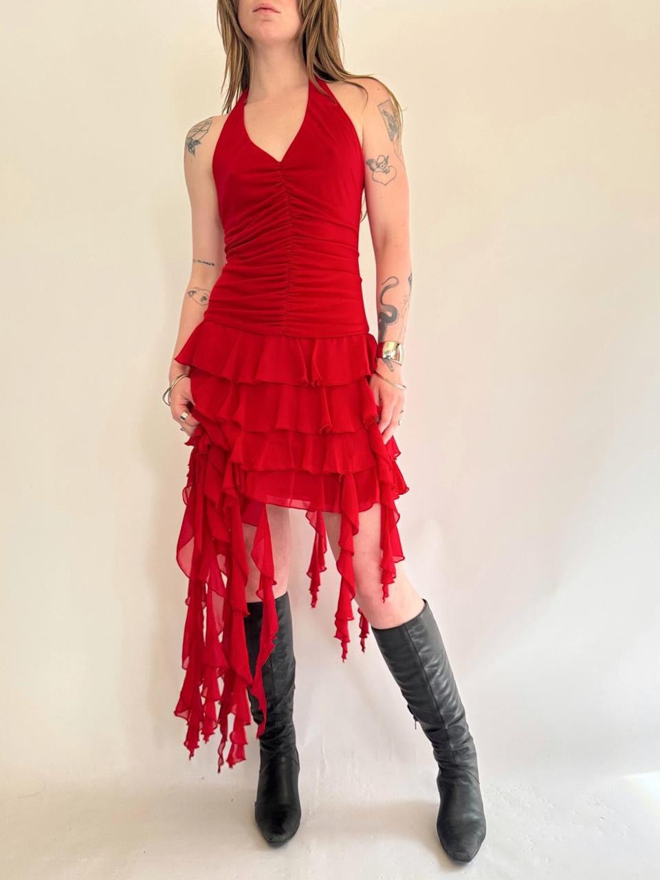 vintage halter ruffled dress
