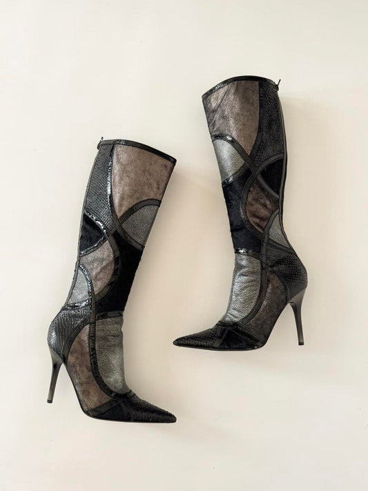 vintage patchwork leather boots