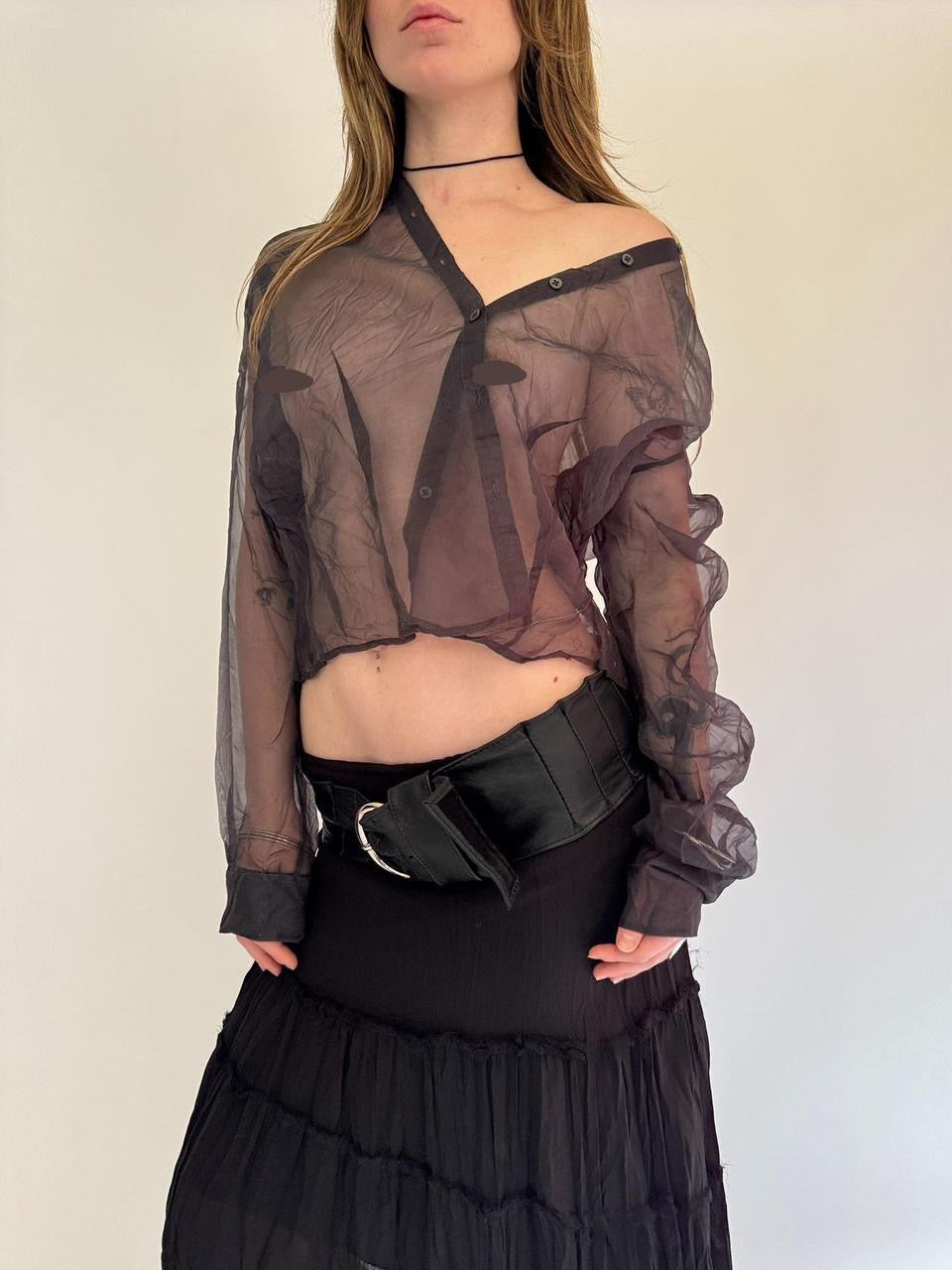 vintage silk mesh button down