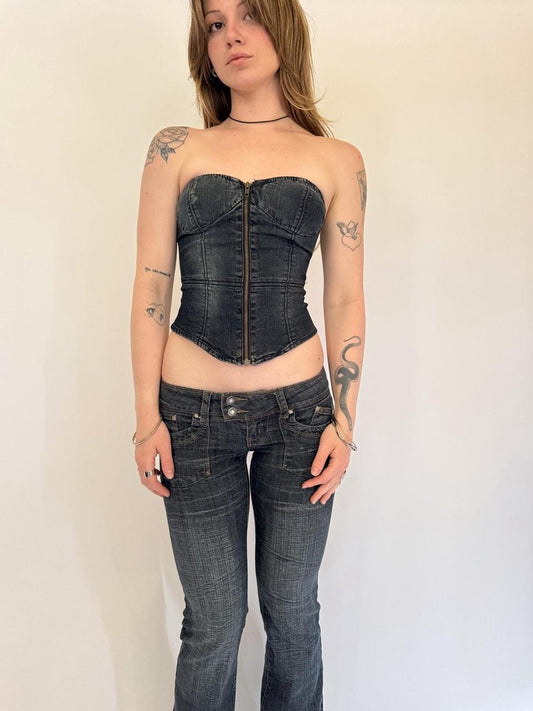 vintage denim bustier corset